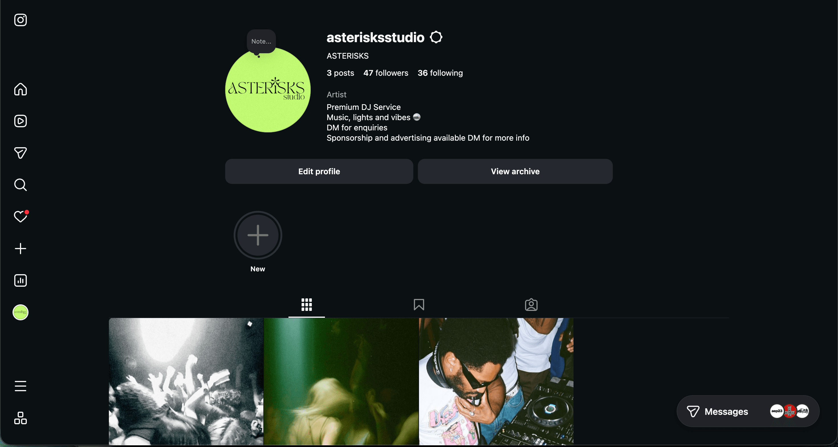 Instagram profile used as the source for a new website draft